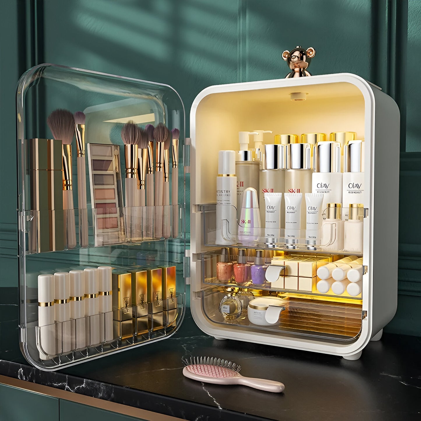 Boîte de rangement pour cosmétiques - Style luxueux avec miroir à éclairage LED